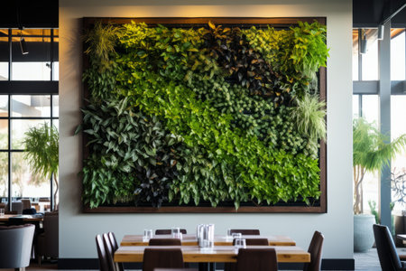 living wall tropical green plants background in a modern officeの素材