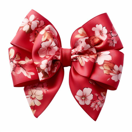 Floral pattern party gift bow decoration against a white backgroundの素材