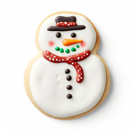 Snowman gingerbread festive cookie isolated on a plain white backgroundの素材