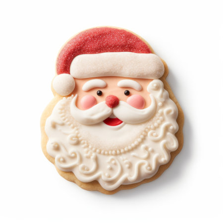 Father christmas gingerbread festive cookie isolated on a plain white backgroundの素材