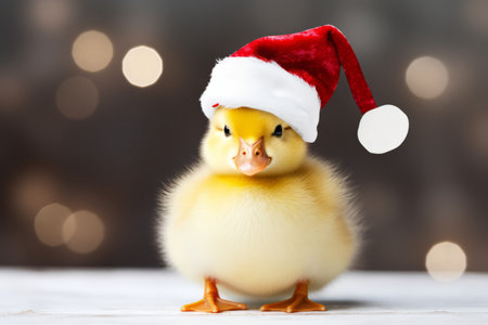 Cute little festive duck wearing a Father Christmas santa hatの素材