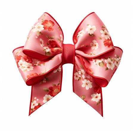 Floral pattern party gift bow decoration against a white backgroundの素材