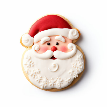 Father christmas gingerbread festive cookie isolated on a plain white backgroundの素材