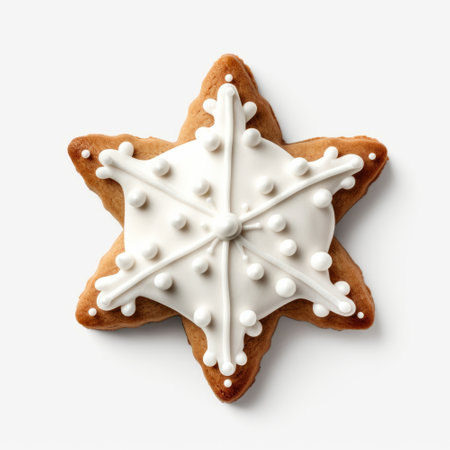Christmas star gingerbread festive cookie isolated on a plain white backgroundの素材