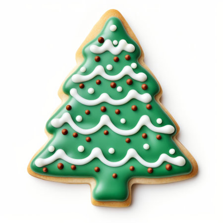 Christmas tree gingerbread festive cookie isolated on a plain white backgroundの素材