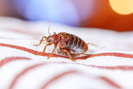 Close up of a single bed bug on fabric in a houseの素材
