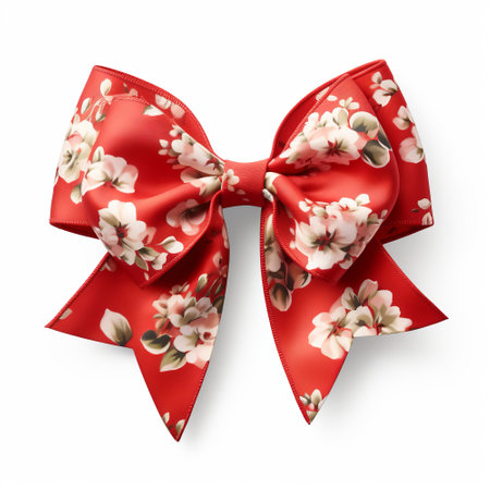 Floral pattern party gift bow decoration against a white backgroundの素材