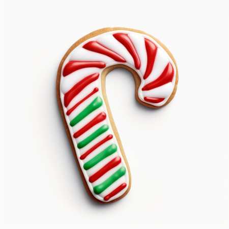 Candy cane gingerbread festive cookie isolated on a plain white backgroundの素材