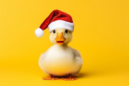 Cute little festive duck wearing a Father Christmas santa hatの素材