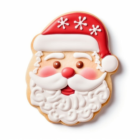 Father christmas gingerbread festive cookie isolated on a plain white backgroundの素材