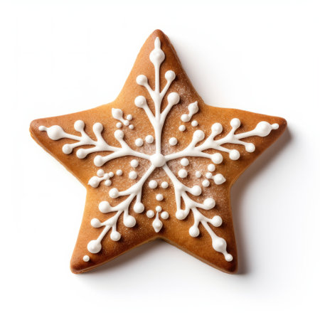 Christmas star gingerbread festive cookie isolated on a plain white backgroundの素材