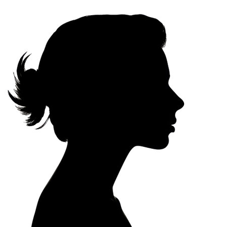 Silhouette of a young woman. Anonymous profile portrait picture. Social media avatarの素材