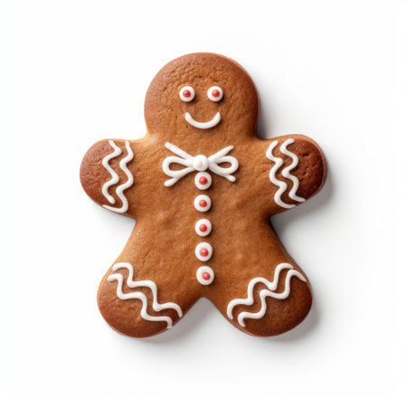 gingerbread man festive cookie isolated on a plain white backgroundの素材