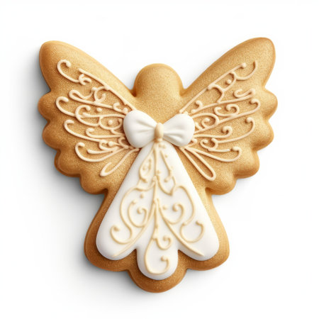 Angel gingerbread festive cookie isolated on a plain white backgroundの素材