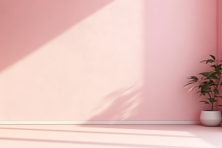 Natural light from a window falling on a pink blank wall. Product display backgroundの素材