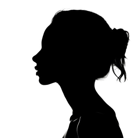 Silhouette of a young woman. Anonymous profile portrait picture. Social media avatarの素材