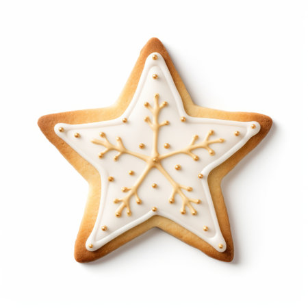 Christmas star gingerbread festive cookie isolated on a plain white backgroundの素材