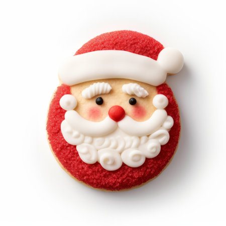 Father christmas gingerbread festive cookie isolated on a plain white backgroundの素材