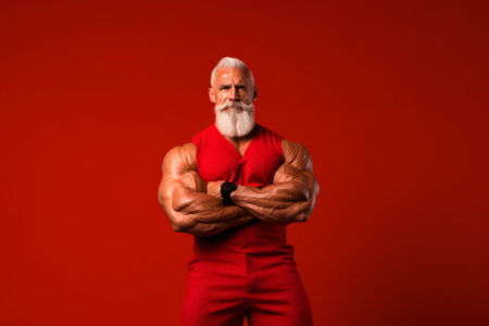 A muscular body builder Father Christmas. New year fitness conceptの素材