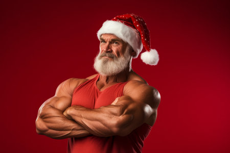 A muscular body builder Father Christmas. New year fitness conceptの素材