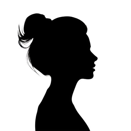 Silhouette of a young woman. Anonymous profile portrait picture. Social media avatarの素材