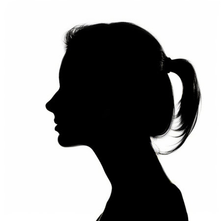 Silhouette of a young woman. Anonymous profile portrait picture. Social media avatarの素材