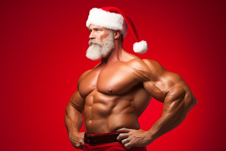 A muscular body builder Father Christmas. New year fitness conceptの素材