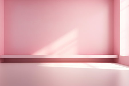 Natural light from a window falling on a pink blank wall. Product display backgroundの素材