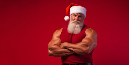 A muscular body builder Father Christmas. New year fitness conceptの素材