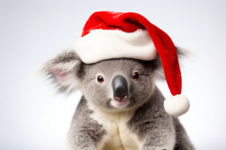 A koala wearing a father christmas festive hat. Cute holiday season animalの素材