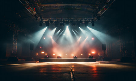 Empty room for product display with concert stage spotlight lightingの素材
