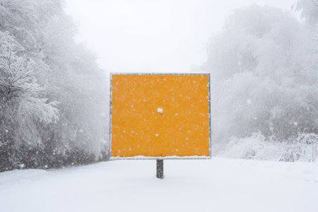 A blank road traffic sign warning of winter driving conditions on a roadの素材