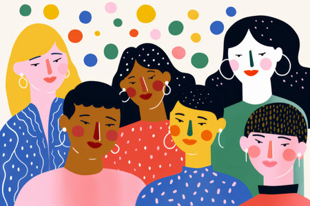 Bright colourful portrait of a team of diverse women togetherの素材