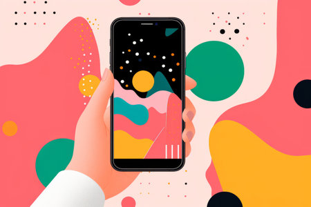 Close up of a woman hand using a smart phone. Abstract modern graphic style illustrationの素材