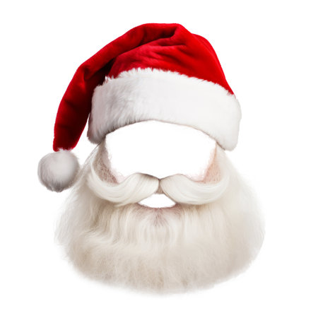 A festive Father Christmas beard and hat isolated on a plain background. Santa costumeの素材