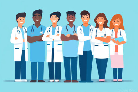 Healthcare workers stood together as a team. Doctor and nurse group illustrationの素材