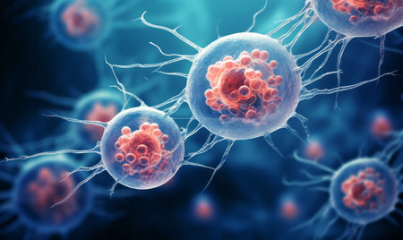 Macro scientific close up of a human cell. Organism in a human bodyの素材