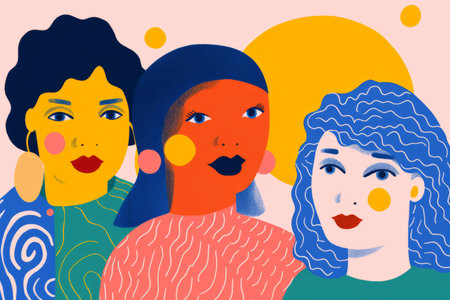 Bright colourful portrait of a team of diverse women togetherの素材