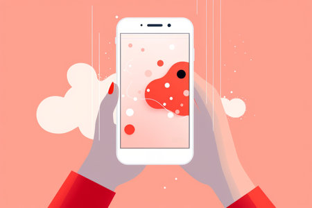 Close up of a woman hand using a smart phone. Abstract modern graphic style illustrationの素材