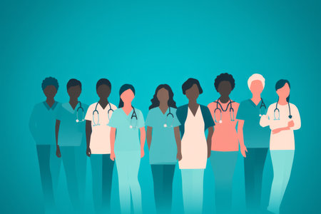 Healthcare workers stood together as a team. Doctor and nurse group illustrationの素材