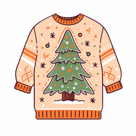 A christmas ugly jumper with a christmas tree design. flat graphic illustration styleの素材