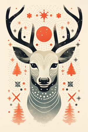 Abstract trendy portrait of a festive reindeer. Simple flat illustration designの素材