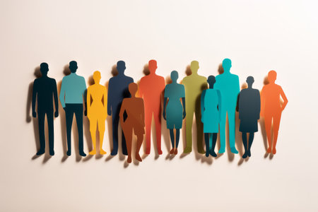 Paper cut out of a large crowd of people standing together. Diverse community and teamwork conceptの素材