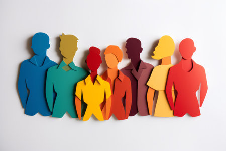 Paper cut out of a large crowd of people standing together. Diverse community and teamwork conceptの素材