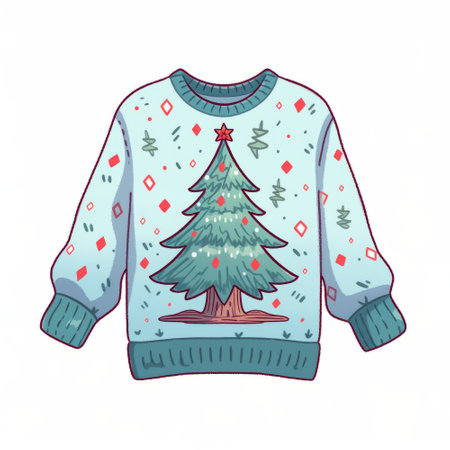 A christmas ugly jumper with a christmas tree design. flat graphic illustration styleの素材