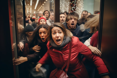 Shoppers rushing and fighting over discounted products on black fridayの素材