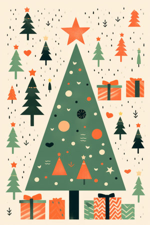 Minimal stylish festive Christmas tree print designの素材