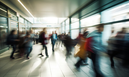 School pupils rushing through the corridors of a modern school, motion blurの素材