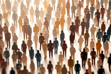 Paper cut out of a large crowd of people standing together. Diverse community and teamwork conceptの素材