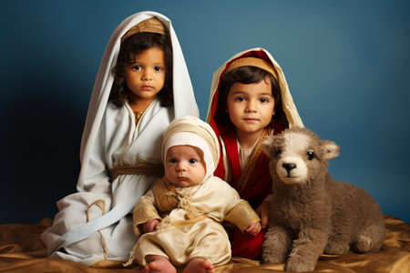 Children dressed up as mary and joseph. Nativity sceneの素材